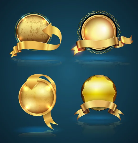 Gold badge ribbon set. — ストックベクタ