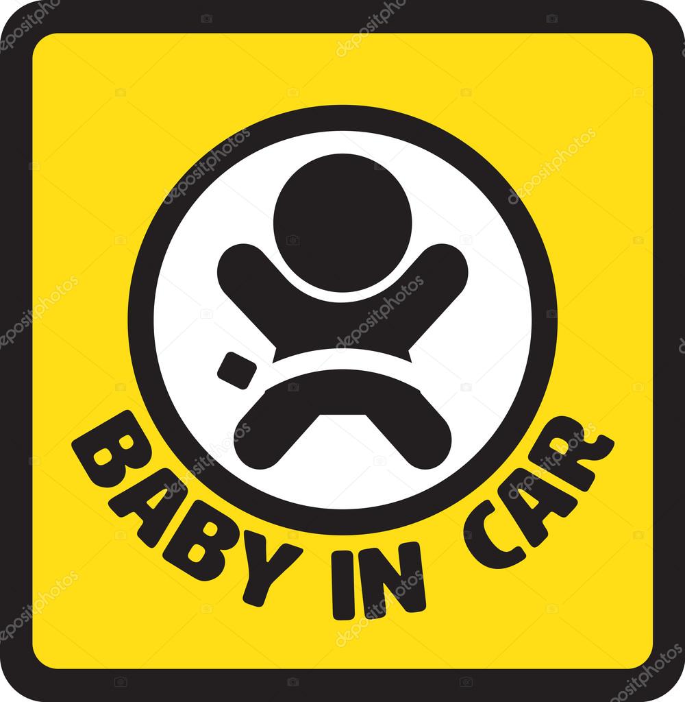 Baby in car sign vector on white background.