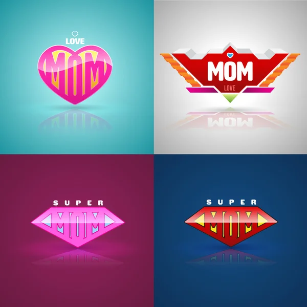 Roliga super mamma logotyp set. — Stock vektor