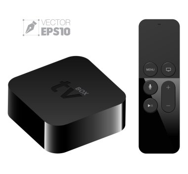 Digital media player setup box with remote apple tv style.