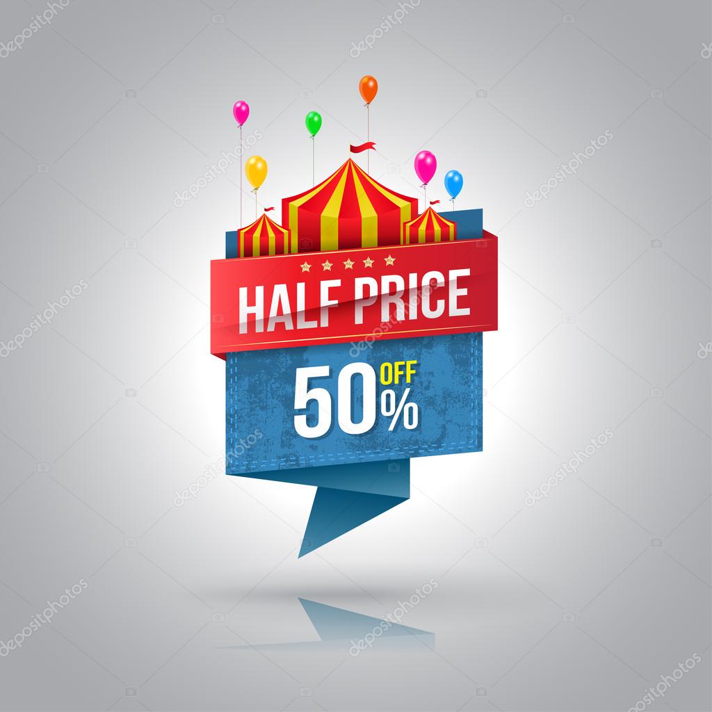 Half price banner with circus.