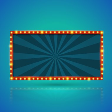 Rectangle retro light banner with light bulbs on the contour.