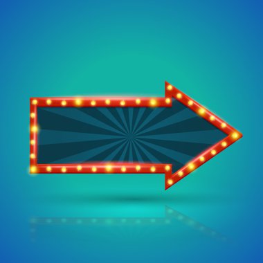 Arrow retro light banner with light bulbs on the contour.