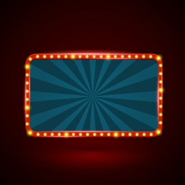 Round rectangle retro light banner with light bulbs on the contour.