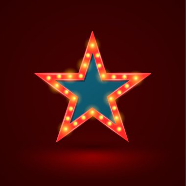 Star retro light banner with light bulbs on the contour.