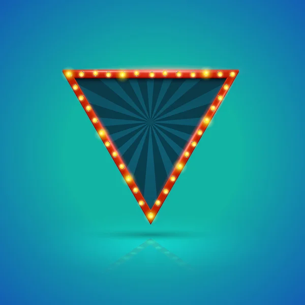 Banner de luz retro triangular con bombillas en el contorno . — Archivo Imágenes Vectoriales
