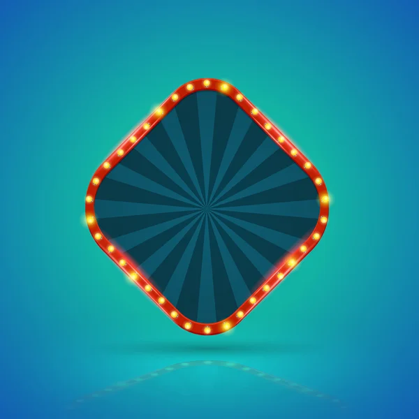 Bannière lumineuse rétro carrée avec ampoules sur le contour . — Image vectorielle