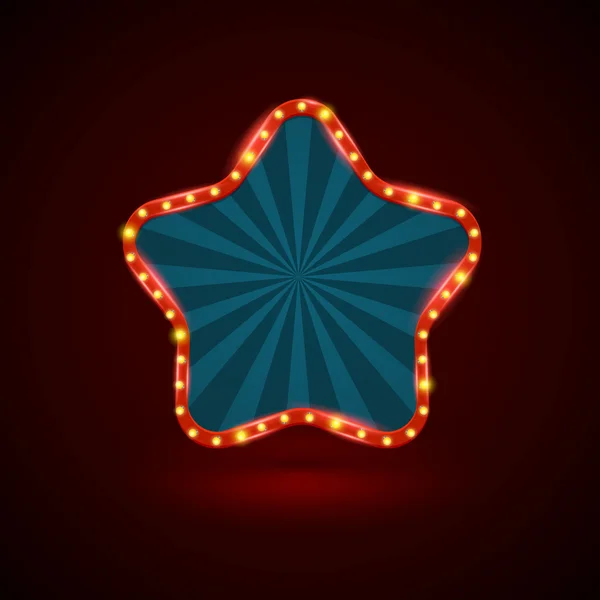 Bannière lumineuse rétro étoile abstraite avec ampoules sur le contour . — Image vectorielle