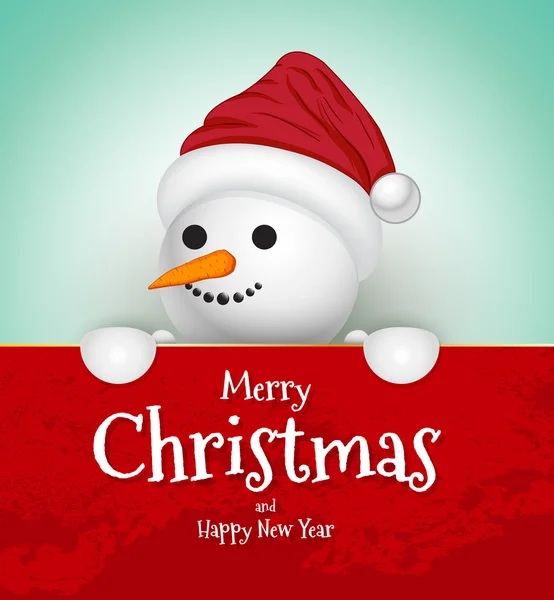 Snowman Christmas Greeting Card. Merry Christmas and happy new year lettering — Stock Vector