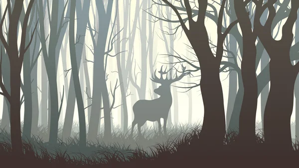 Illustration horizontale du wapiti sauvage dans le bois . — Image vectorielle