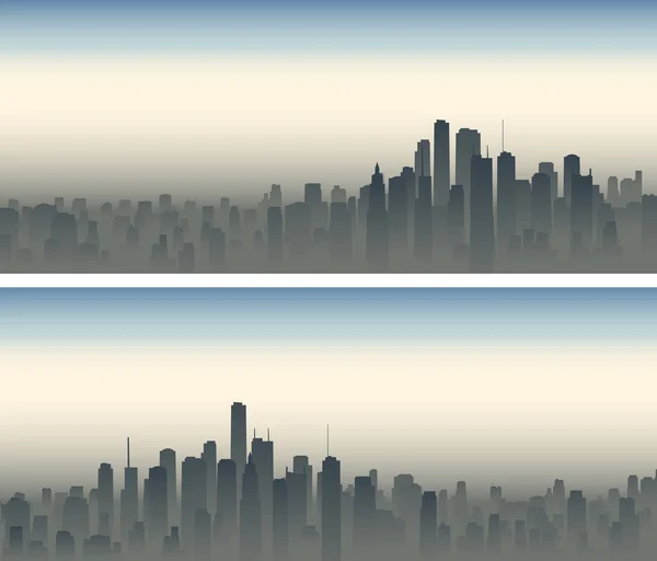 Bandeiras largas horizontais da cidade grande na névoa . — Vetor de Stock