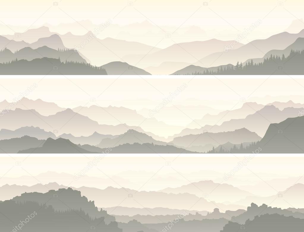 Vector banners of misty mountain range.