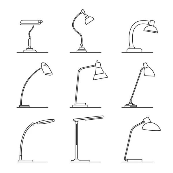 Set Simple Vector Images Table Lamps Drawn Art Line Style — Stock Vector