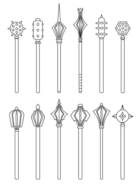 Conjunto Simples Imágenes Vectoriales Monocromáticas Martillos Mazas Medievales Dibujadas Por — Archivo Imágenes Vectoriales