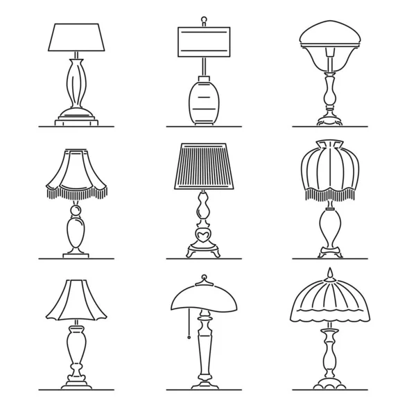 Sada Jednoduchých Vektorových Snímků Retro Stolních Lamp Stínítkem Lampy Stylu — Stockový vektor