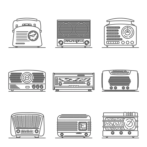 Conjunto Imágenes Vectoriales Simples Radio Retro Dibujadas Estilo Línea Arte — Archivo Imágenes Vectoriales