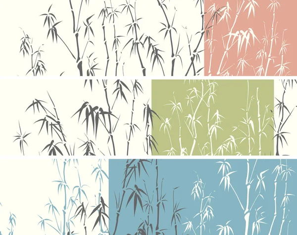 Conjunto Pancartas Horizontales Con Siluetas Árboles Bambú Color Verde Azul — Vector de stock