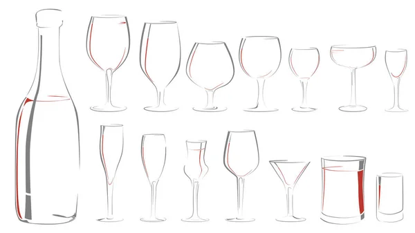 Set Simple Vector Illustration Different Wineglasses Glasses Wine White Background — Stock Vector