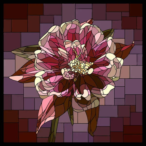 Vetor Mosaico Quadrado Com Flor Aquilegia Rosa Florescendo Janela Vidro Ilustrações De Stock Royalty-Free