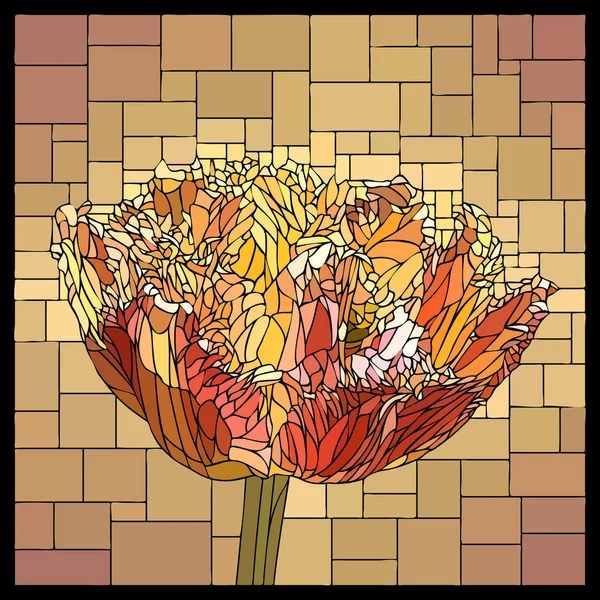 Vector Square Mosaic Blooming Flower Red Velvety Tulip Stained Glass Royalty Free Stock Illustrations