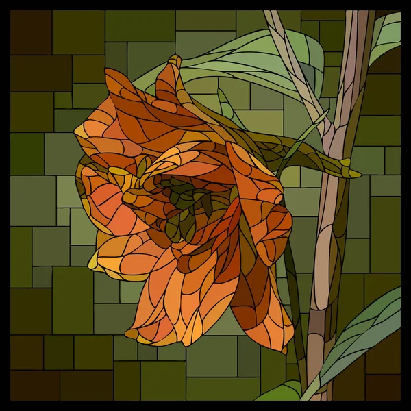 Vektorová Čtvercová Mozaika Květem Kvetoucího Oranžového Delfinia Barevném Okně Stock Vektory