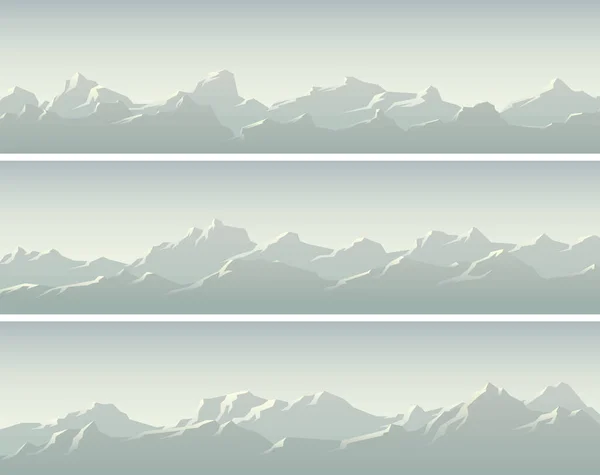 Set Vector Horizontale Eenvoudige Banners Met Besneeuwde Bergketens — Stockvector