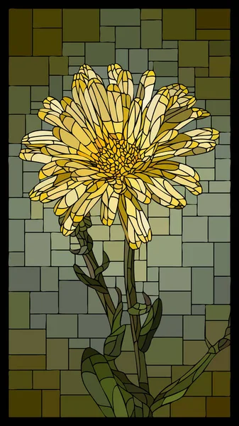 垂直ステンドグラスの窓に黄色のカレンデュラの花を咲かせるベクトル角モザイク — ストックベクタ