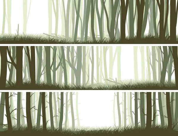 水平横幅森林与树木的树干. — 图库矢量图片