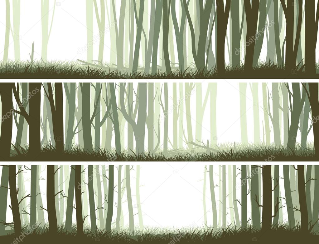 Horizontal banners forest with trunks of trees.