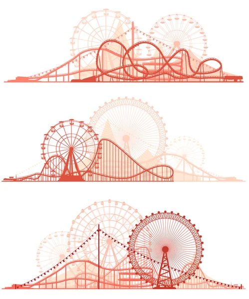 Horizontal lines of roller-coaster and Ferris Wheel. — Stock Vector