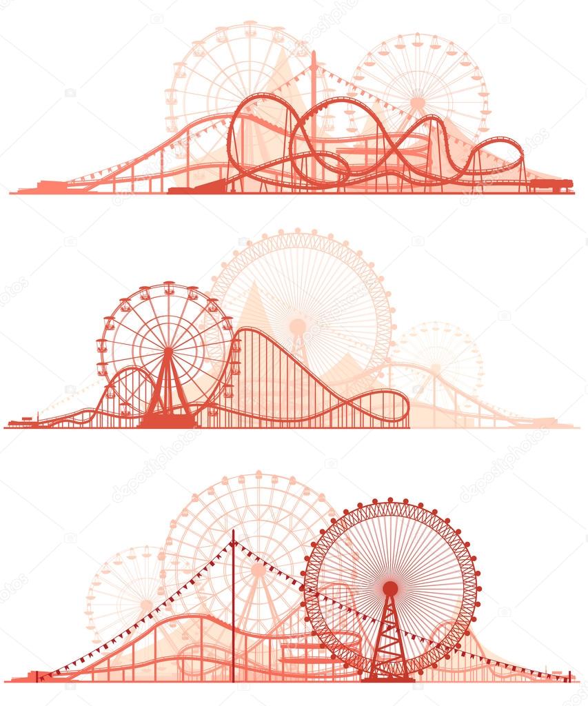 Horizontal lines of roller-coaster and Ferris Wheel.
