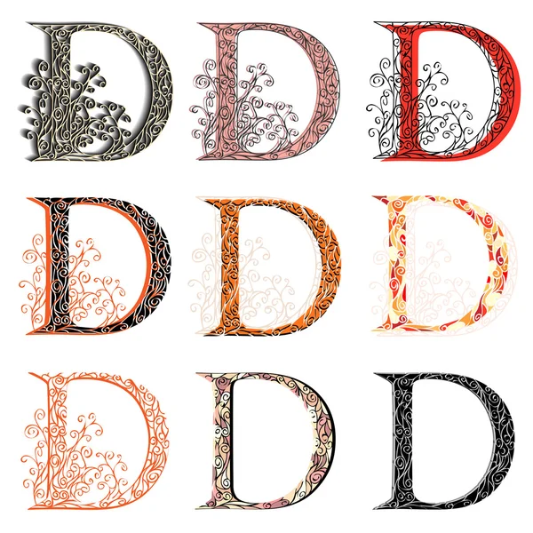 Various combination fishnet letter D. — Stock Vector