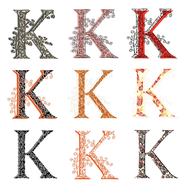 Various combination fishnet letter K. — Stock Vector