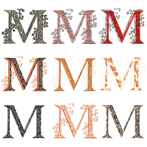 Verschiedene Kombination Fischernetzbuchstaben m. — Stockvektor