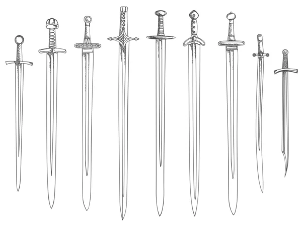 Vector illustration set of swords (drawn in ink). — Stock Vector