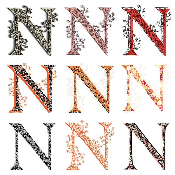 Various combination fishnet letter N. — Stock Vector