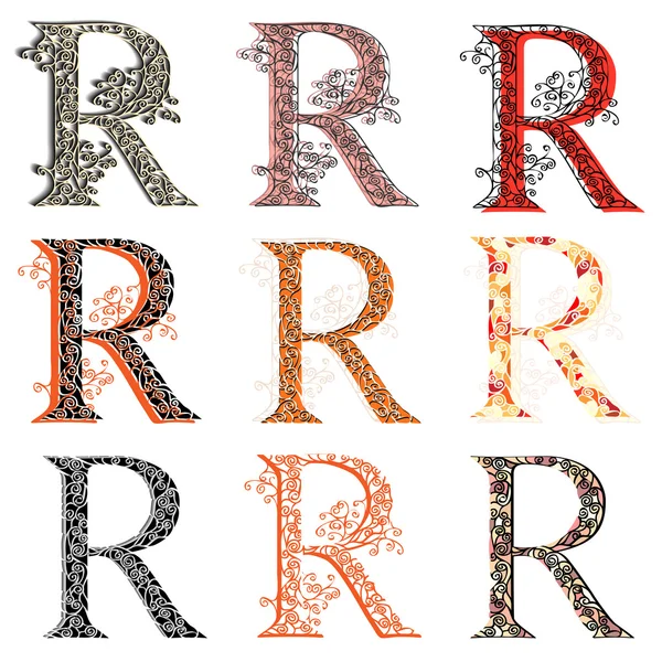 Various combination fishnet letter R. — Stock Vector