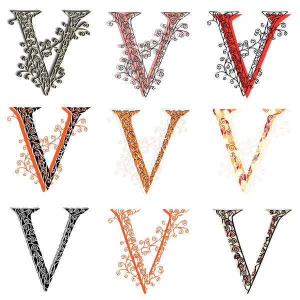 Various combination fishnet letter V. — Stock Vector