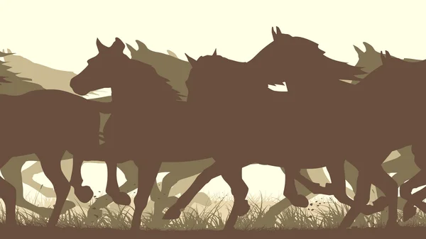 Horizontal vector illustration silhouette herd of horses. — Stock Vector