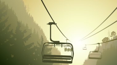 Illustration of mountain forest with ski lift. clipart
