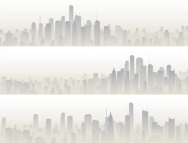 Banderas horizontales de la gran ciudad en neblina . — Archivo Imágenes Vectoriales