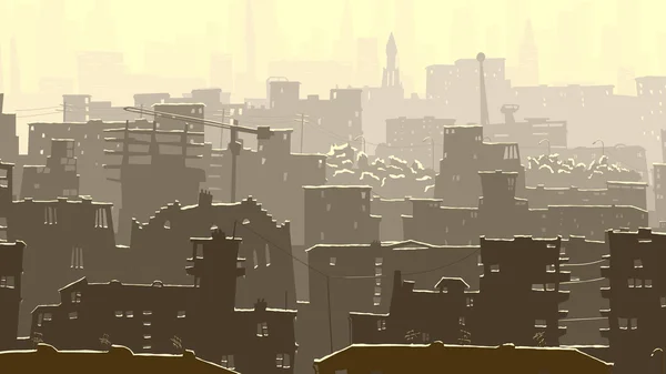 Abstract cartoon illustration of big snowy city. — Stock vektor