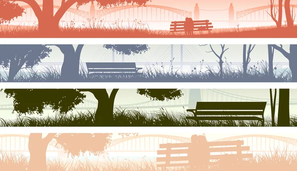 Horizontal banners with beach overlooking the bay bridge. — Stock Vector