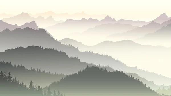 Ilustración horizontal del crepúsculo en colinas forestales . — Vector de stock