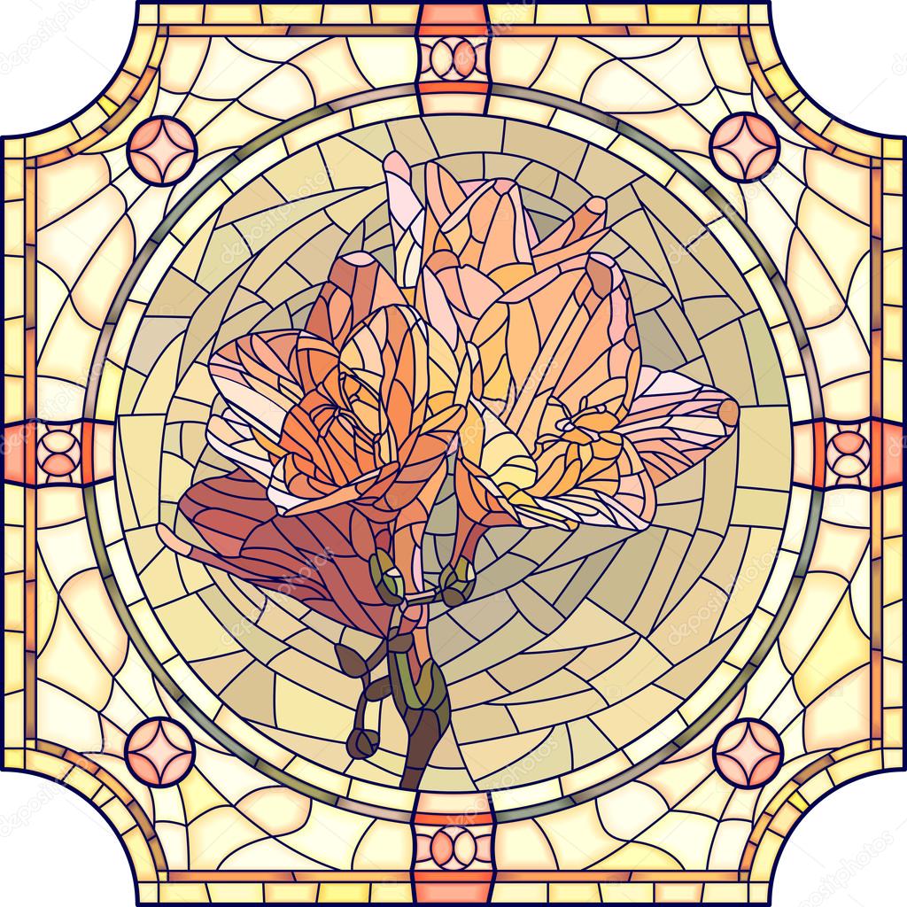 Vector mosaic illustration of flower orange iris.