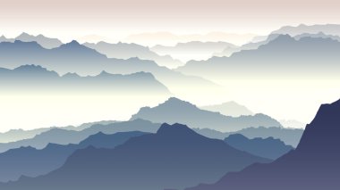 Horizontal illustration of twilight in mountains. clipart