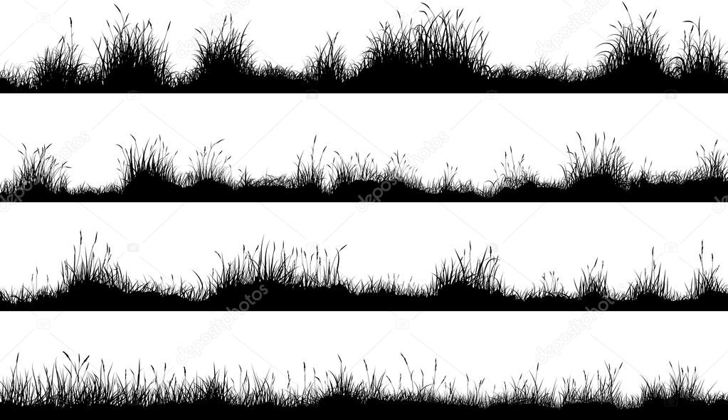 Horizontal banners of meadow silhouettes with grass