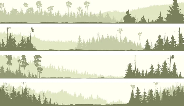 Vector banners of misty coniferous forest with glades — Stock Vector