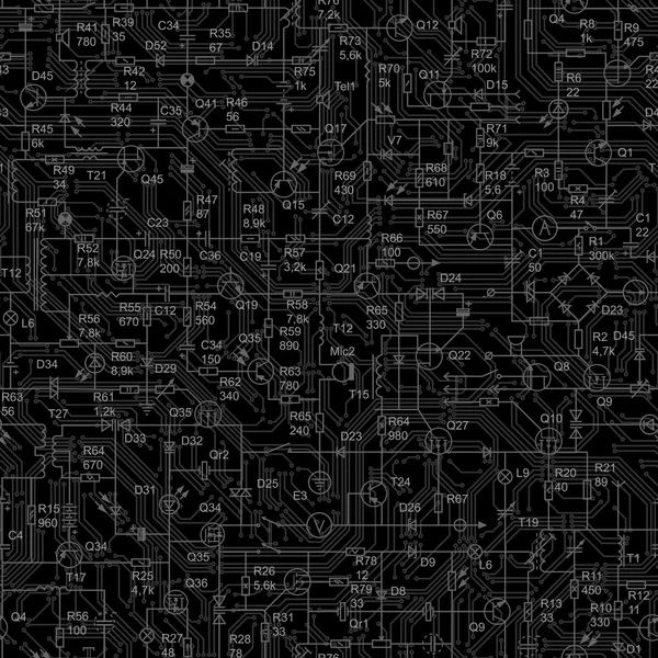 Fondo negro inconsútil del circuito eléctrico . — Archivo Imágenes Vectoriales