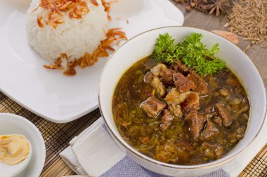 nasi rawon, Indonesian beef soup clipart
